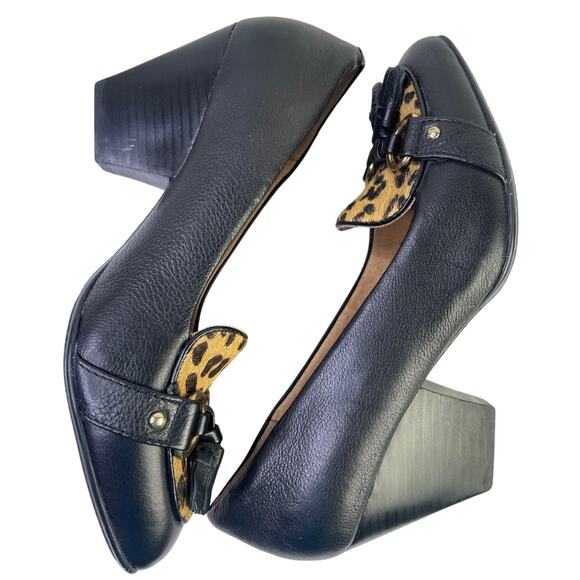 Sofft Womens Black Leopard Leather Pumps 3" Heel Tassles Gold Accents Size 6.5 - Picture 5 of 11